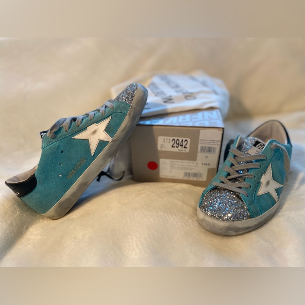 Golden Goose Super Star Sneakers Size 7/37 Blue/Glitter toe